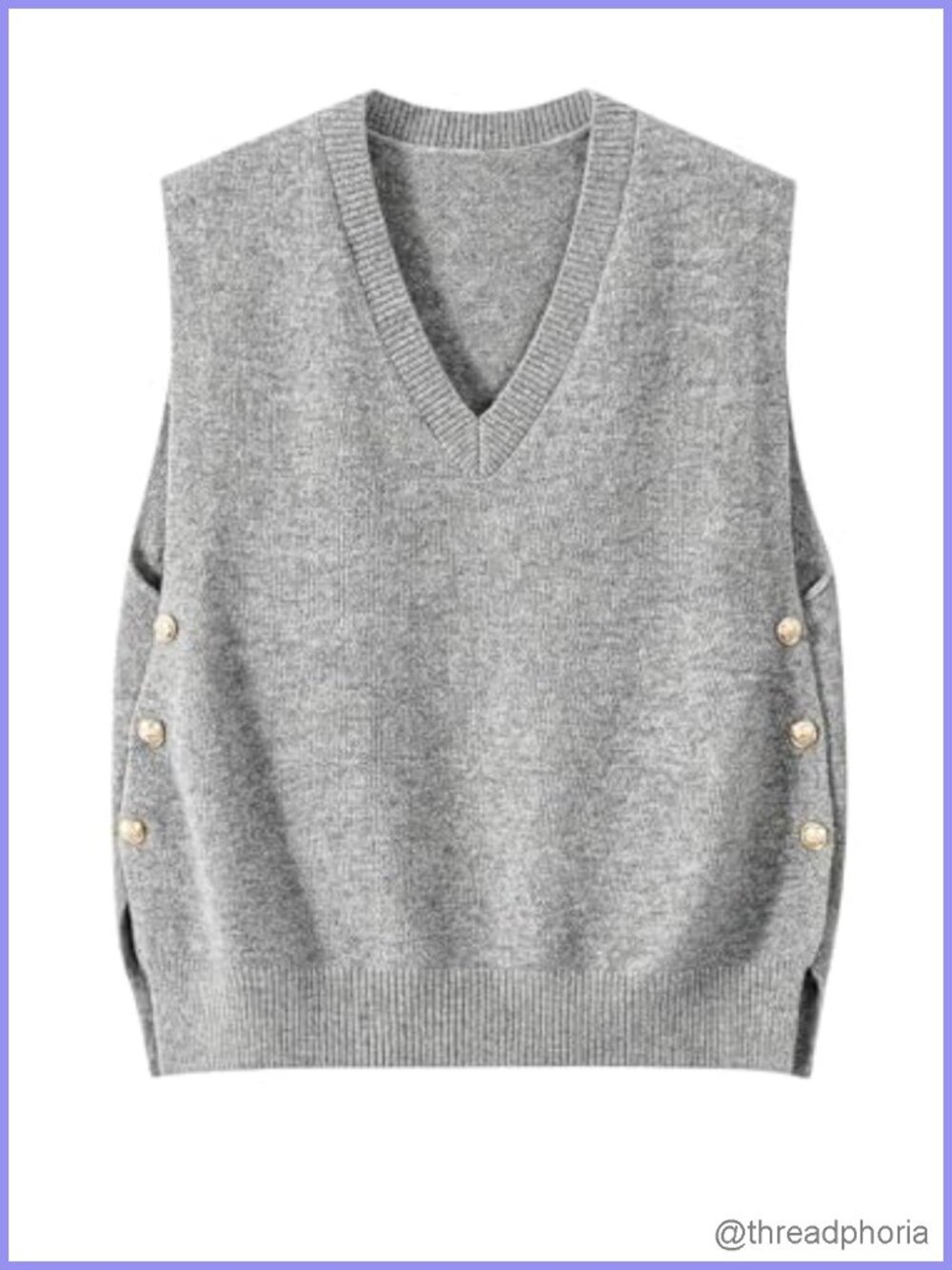 Sweater Vest Sleeveless V-Neck Side Split Button Knit Pullover Top
